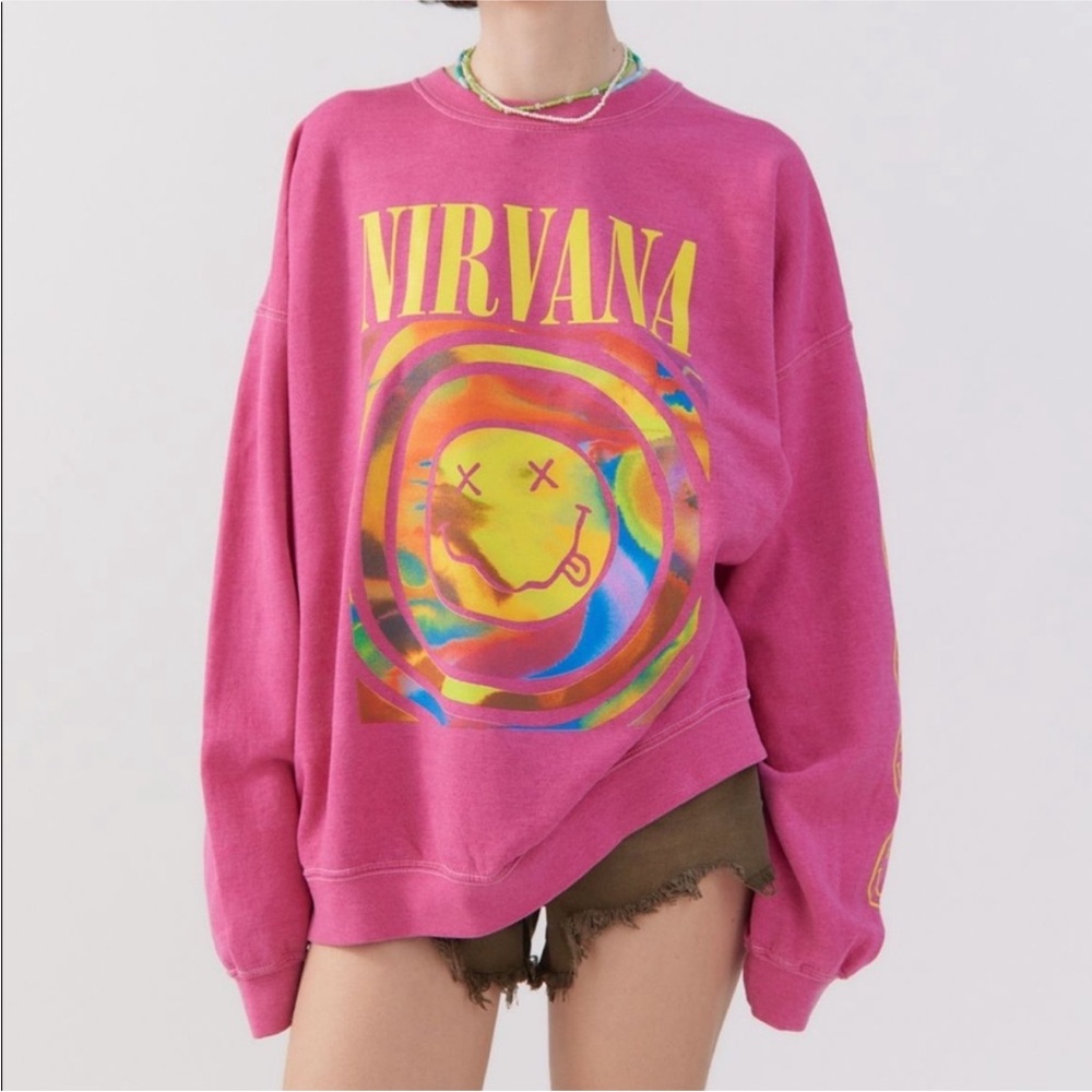 Urban Outfitters Nirvana Smiley Oversized Sweater - Grunge Streetwear Y2K - S/M‎